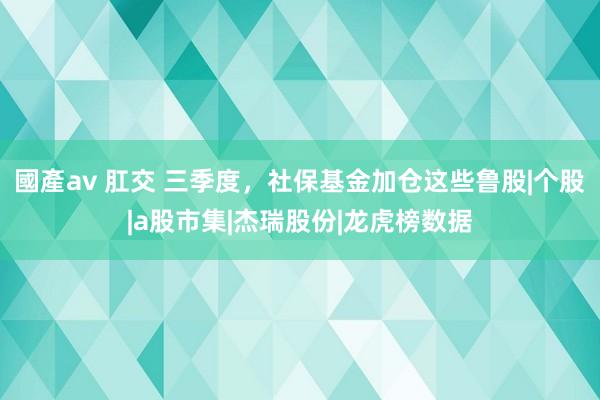 國產av 肛交 三季度，社保基金加仓这些鲁股|个股|a股市集|杰瑞股份|龙虎榜数据