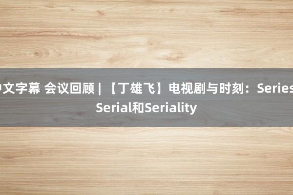 中文字幕 会议回顾 | 【丁雄飞】电视剧与时刻：Series， Serial和Seriality